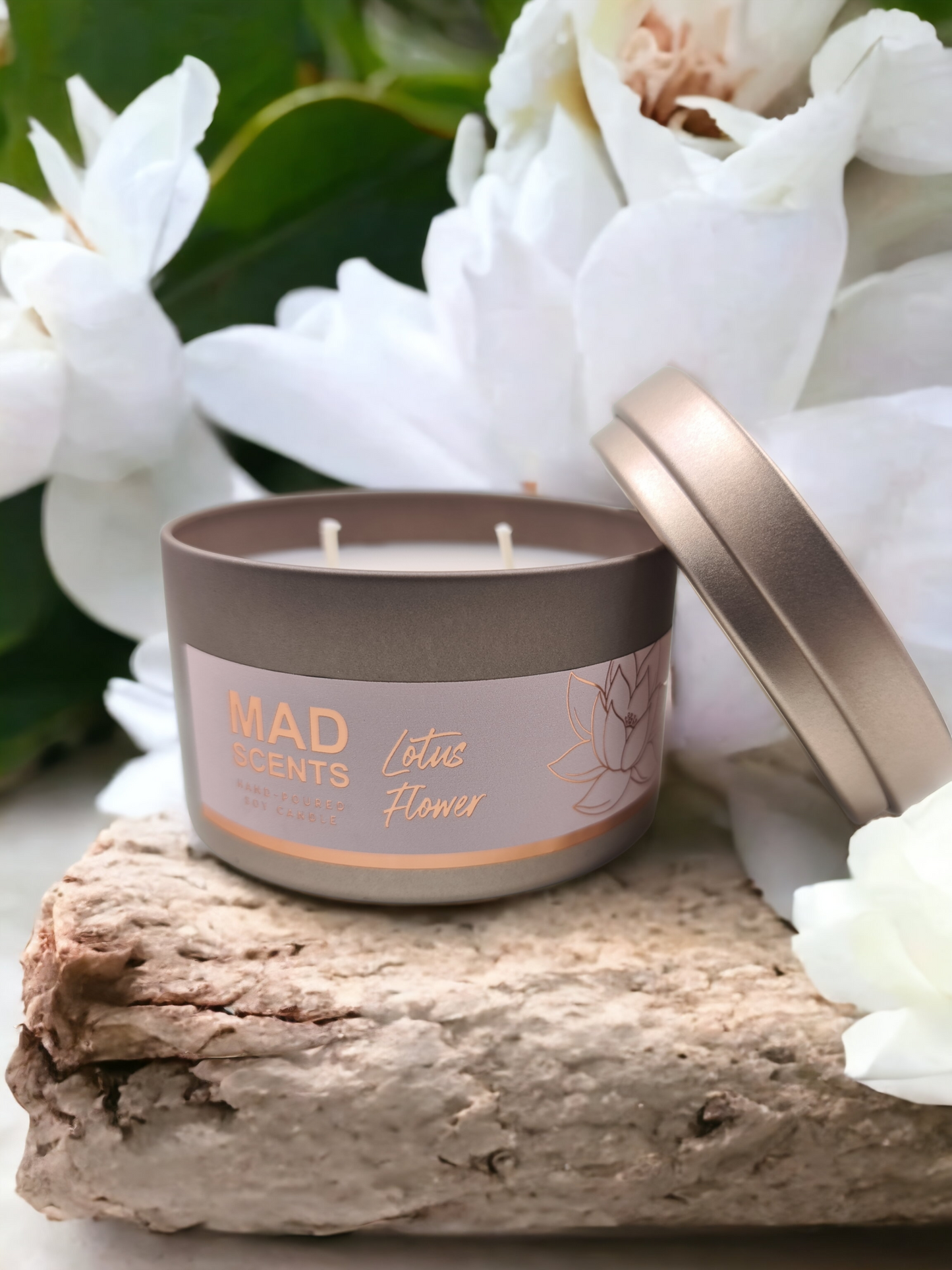 Lotus Flower - Large Tin Candle (Copper)