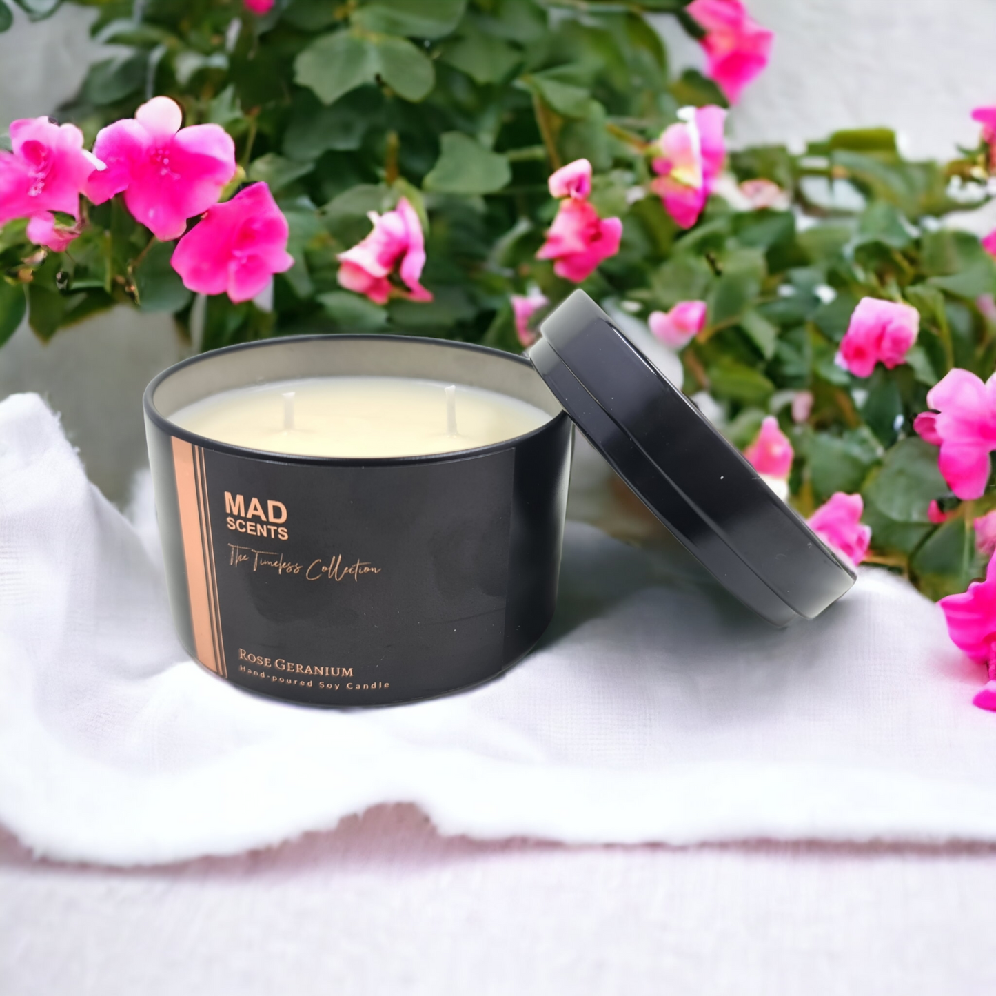 Rose Geranium - Large Tin Candle (Black)