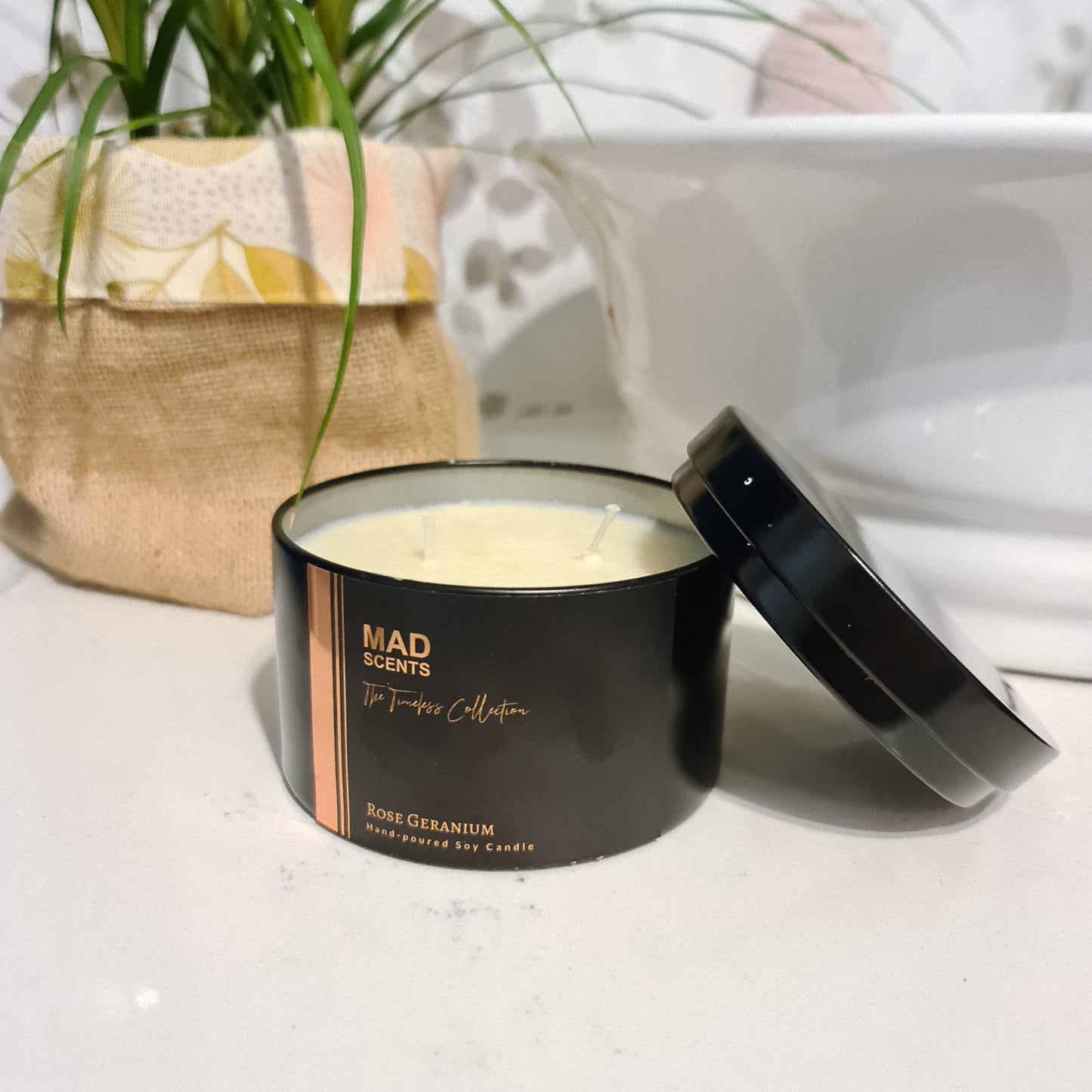Rose Geranium - Large Tin Candle (Black)