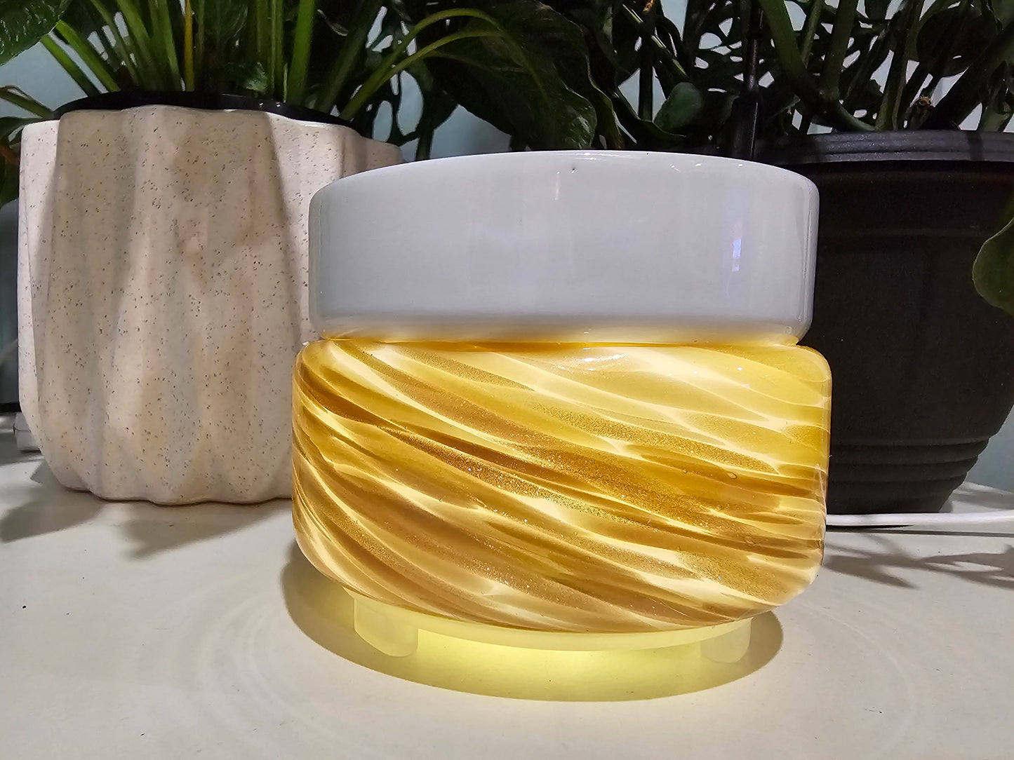Hand-blown Glass Ceramic Plate Electric Warmer (Golden sands)