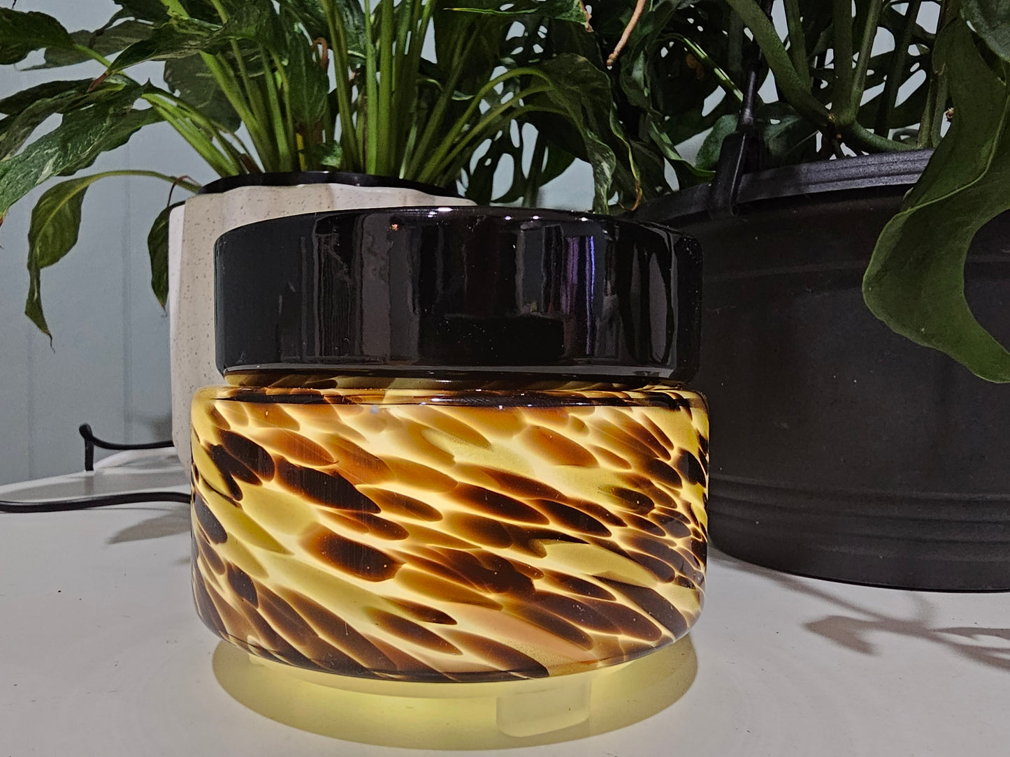 Hand-blown Glass Ceramic Plate Electric Warmer (Leopard)