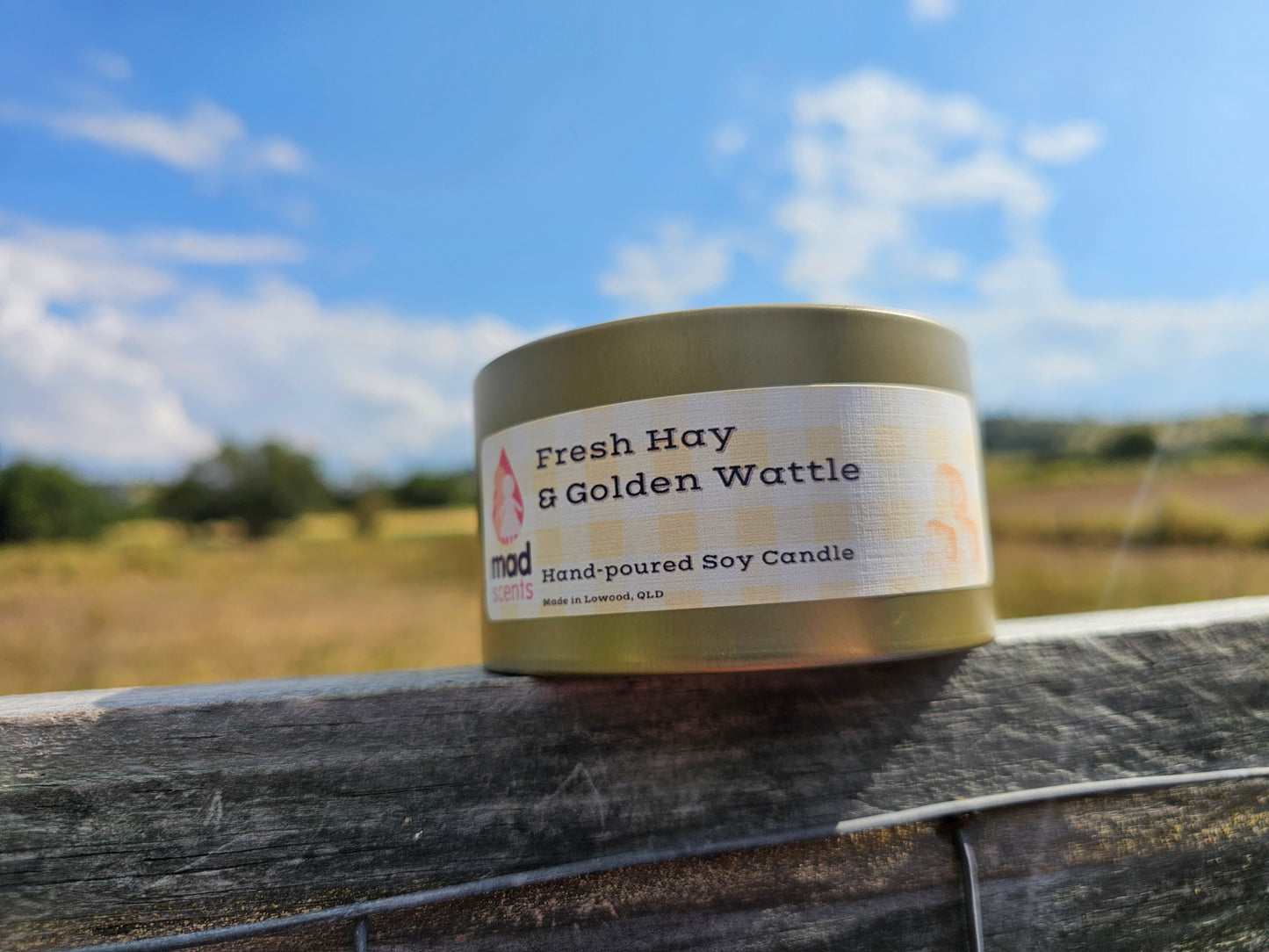 Fresh Hay & Golden Wattle - Large Tin Candle