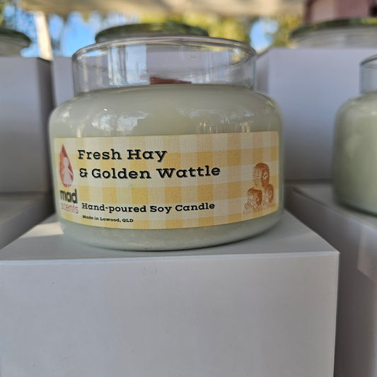Fresh Hay & Golden Wattle -  Wood Wick Candle