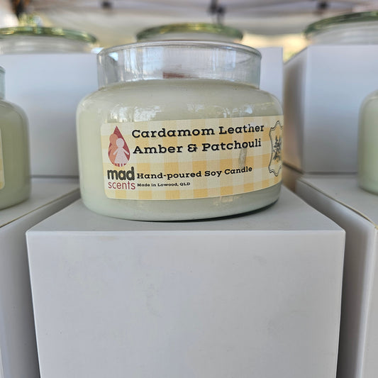 Cardamom Leather Amber Patchouli -  Wood Wick Candle