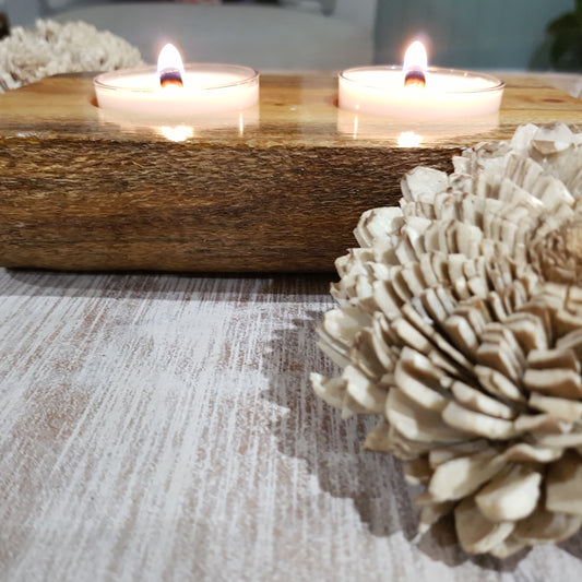 Duo wooden spa candle holders (includes 2 candles)