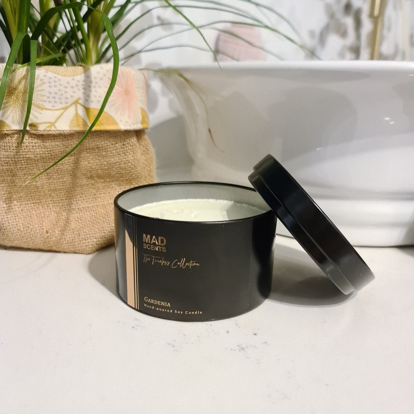 Gardenia - Large Tin Candle (Black)
